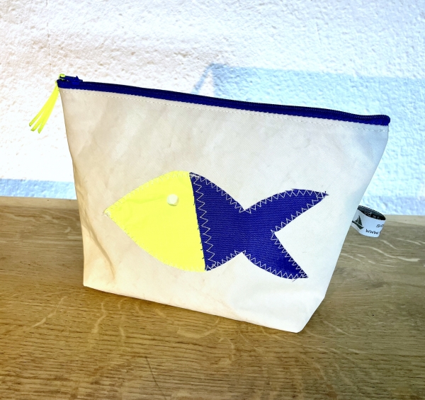 Segeltuchtasche mit blau/neongelben Fisch